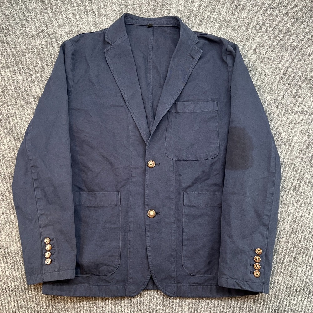 J. Crew Mens 38 Navy Garment Dyed Cotton Linen Chino Suit Jacket Blazer Chore